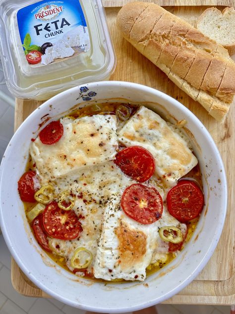 Greek Bouyourdi - Baked Président® Feta Dip - Président® Greek Baked Feta, Baked Feta Dip Appetizer Recipes, Mediterranean Baked Feta Dip, Wiped Feta Dip, Baked Feta Dip, Spicy Feta Dip, Spicy Feta Dip Greek, Party Meals, Chicken Feta