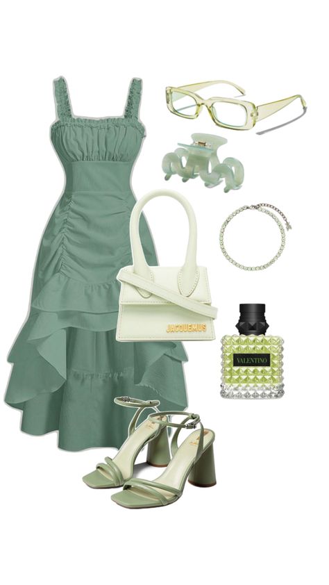 Green dream💚 Cottagecore Fashion Aesthetic, Tomboyish Outfits, Slay Outfits, Cute Dresses For Party, Modesty Outfits, Twin Outfits, Cute Dress Outfits, Fancy Dresses Long, Church Outfits