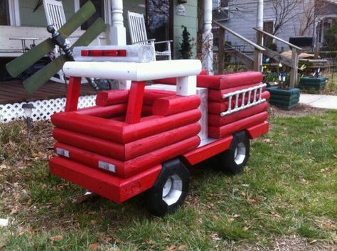 . Firefighter Decorations, Fire Hose Crafts, Landscape Timber Crafts, Deck Flowers, Backyard Dyi, Truck Planter, Pebble Landscaping, Firefighter Crafts, Fire Crafts