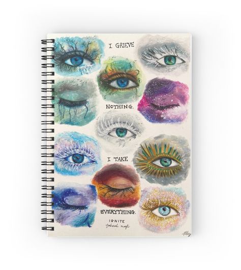 Spiral notebooks with high-quality edge-to-edge print on front. 120 pages in your choice of ruled or graph lines. Traditional gouache and coloured pencil artwork of the Shatter Me series eyes on each book & novella cover.Original eye designs belong to Tahereh Mafi and her Shatter Me series book covers. Eyes Journal, Eye Designs, Pencil Artwork, Eyes Art, Tahereh Mafi, Colored Pencil Artwork, Shatter Me Series, Shatter Me, Book Art Drawings