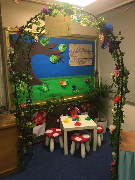 Woodland Role Play Area, Enchanted Forest Role Play Area, Enchanted Forest Dramatic Play, Enchanted Forest Reading Corner, Enchanted Forest Classroom Decorations, Enchanted Garden Classroom Theme, Enchanted Forest Preschool Theme, Once Upon A Time Classroom Theme, Enchanted Forest Library