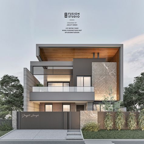 355 Yards - Jammu - Verma's House on Behance Fasad Design, Front Wall Design, House Outer Design, Small House Front Design, Small House Elevation, Contemporary House Exterior, Small House Design Exterior, Bungalow Exterior, Best Modern House Design