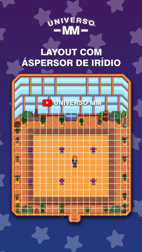 stardew valley - estufa layout aspersor de iridio - greenhouse iridium sprinkler Iridium Sprinkler Layout Stardew, Stardew Valley Iridium Sprinkler Layout, Iridium Sprinkler Layout, Stardew Planner, Stardew Valley Sprinkler Layout, Stardew Valley Greenhouse, Anch Ideas, Stardew Valley Tips, Valley Game