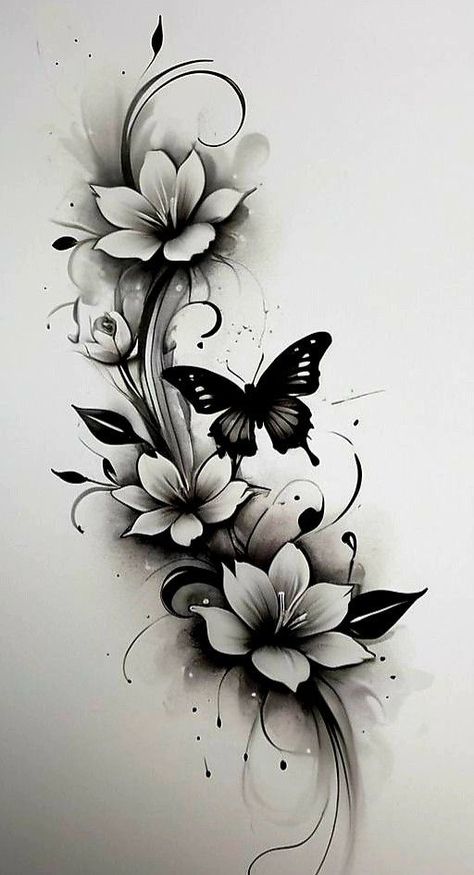 Rose Tattoo Design For Women Arm, Huge Butterfly Tattoo, Tattoo Flower And Butterfly, Rose With Butterfly Tattoo For Women, Flowers With Butterfly Tattoo, Butterfly Flower Tattoo Design, Flowers And Butterflies Tattoos, Butterfly And Flower Tattoo Designs, Rose And Butterfly Tattoo Design