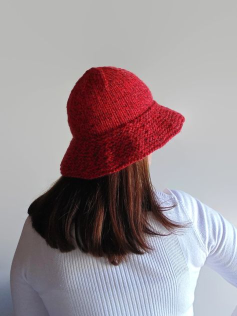 Red Bucket Hat, Wool Bucket Hat, Bucket Hat Crochet, Chunky Knit Hat, Elegant Scarves, Hand Knit Hat, Cloche Hat, Hat For Women, Red Hat