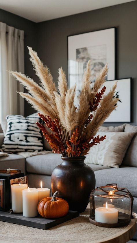 Transform your home into a cozy retreat this fall with neutral decor accents From the classic farmhouse porch to the inviting living room discover DIY ideas for every room in The Home 2023 Elevate your bedroom create a stunning mantle display and update your kitchen for a timeless look Embrace the warmth of Fall 2022 and beyond with stylish touches like a charming fireplace in The Home 2024 Fall Small Table Decor, Charming Fireplace, Fall Outdoor Decorating, November Decor, Subtle Fall Decor, Interiors 2024, Fall Living Room Decor Ideas, Small Table Decor, Metal And Concrete