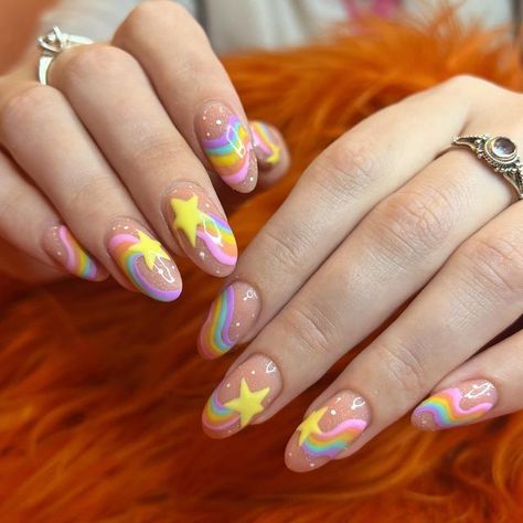 Rainbow Short Nails, Kirby Nails, Nail Bling, Rainbow Road, Makeup Nails Art, Grunge Nails, Pretty Nail Designs, Really Cute Nails, Pretty Nail Art