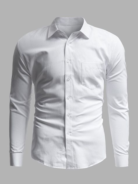 White Work  Long Sleeve Cotton Blends Plain Shirt Embellished Non-Stretch Spring/Fall Men Tops Mens White Dress Shirt, Corporate Shirts, Burgundy Shirt, Mock Neck Shirt, White Shirt Men, Denim Shirt Men, Formal Shirt, Plain Shirt, Men Shirts