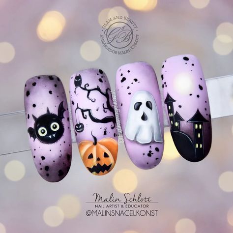 50 Best Halloween Nail Designs and Ideas to Inspire You Halloween Nail Art Tutorial, Fun Halloween Nails, Nailart Tutorial, Halloween Nail Art Easy, Horror Nails, Holloween Nails, Halloween Nails Easy, Witchy Nails, Halloween Acrylic Nails