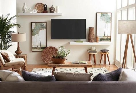 Tv Accent Wall, Mounted Tv Ideas Living Rooms, Small Tv Room, Tv Wall Ideas, Stil Industrial, Living Room Entertainment, Tv Decor, Living Room Tv Wall, Mounted Tv