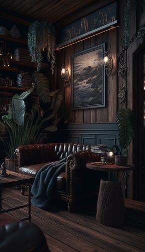 Academia House, Dark Academia Interior, Dark Academia Home, Moody Decor, Dark Academia Decor, Blue Office, Dark Home Decor, Home Decor Ideas Living Room, Dark Home