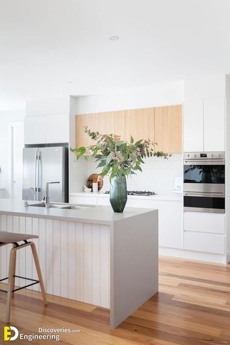 Don't Make These Kitchen Island Mistakes - Engineering Discoveries Modern Scandi Kitchen, Black Interiors, Scandi Kitchen, Timber Kitchen, Earthy Palette, Building Photography, Kitchen Bench, Beach House Kitchens, Kitchen Design Modern White