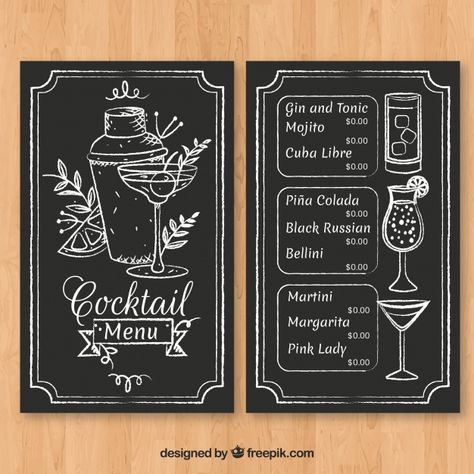 Diy Menu Cards, Restaurant Menu Card, Cocktail Bar Design, Drink Menu Design, Menue Design, Menu Mockup, Diy Cocktails, Bakery Menu, Tequila Sunrise