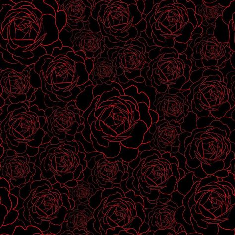 Seamless pattern with red rose flowers outline on the black background. Floral hand drawn ornament in sketch style. Flowers Outline, Red Roses Background, Red And Black Background, Black And Red Roses, Tropical Flowers Pattern, Creative Backdrops, Flower Pattern Drawing, Red Roses Wallpaper, Wallpaper Seamless