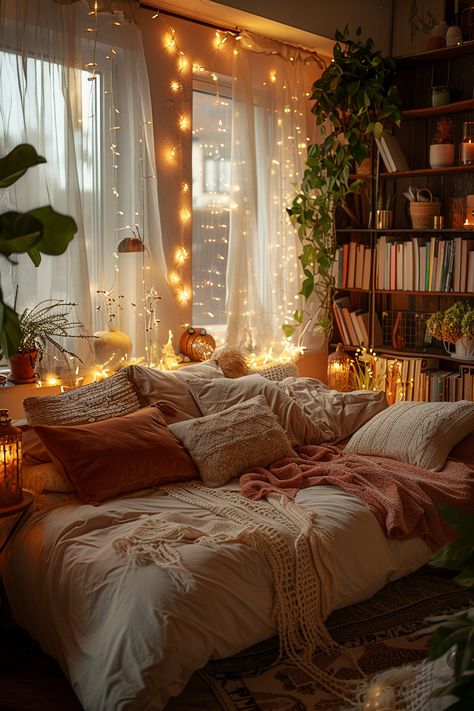 Daybed Room Ideas Cottagecore, Bedroom Style Inspiration, Cottagecore Apartment Bedroom, Autum Bedding, Cozy Fairy Bedroom, Cottage House Interior Design Bedroom, Cosy Cottagecore Bedroom, Soft Apartment Decor, Cottage Vibe Bedroom