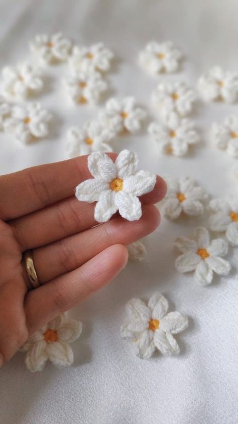 Small crochet daisy appliques. 10 pcs flower embellishments for your clothes, accessories  🥰 Elevate Your Designs - Save This Pin, Then Visit Our Site crochet applique flower patterns free, crochet applique fish, crochet applique for boys, crochet applique free, crochet applique for baby blanket, crochet applique fruit, crochet applique flowers free pattern, crochet applique for baby girl, crochet applique patterns free flower, crochet applique animals, crochet applique elephant Crocheted Daisy, Daisy Applique, Crochet Small Flower, Crafts Crochet, Flower Embellishments, Small Crochet, Crochet Daisy, Crochet Applique, Applique Patterns