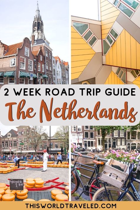 The ultimate road tripping guide through the Netherlands. Rent a car and spend 2 weeks driving around and visiting places like Amsterdam, Giethoorn, the Hague, Haarlem and more! The Netherlands is a perfect country to do a road trip because it is small and there is lots to see and do! This guide will tell you all the best places to visit during your two weeks in the Netherlands. #netherlands #roadtrip #amsterdam #europe Day Trips From Amsterdam, Rotterdam Netherlands, Perfect Road Trip, Europe Trip Itinerary, Netherlands Travel, Backpacking Europe, Amsterdam Travel, Have Inspiration, European Destinations