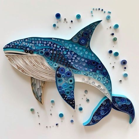 Paper Quilling Whale, Quilling Ocean, Quilled Animals, Paper Layering, Diy Quilling Crafts, Quilling Projects, Recycle Newspaper, Quilling Animals, Quilling Pattern