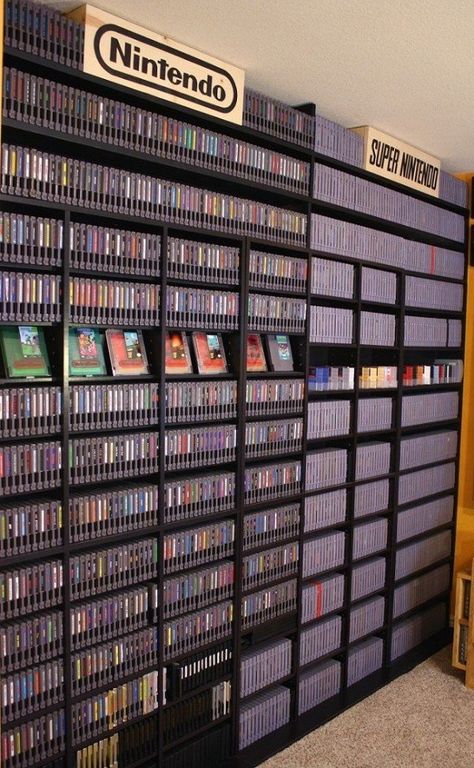 Nintendo Room, Video Game Storage, Geek Room, Retro Games Room, Nerd Room, Video Game Decor, Video Game Collection, Video Game Room Design, Game Storage