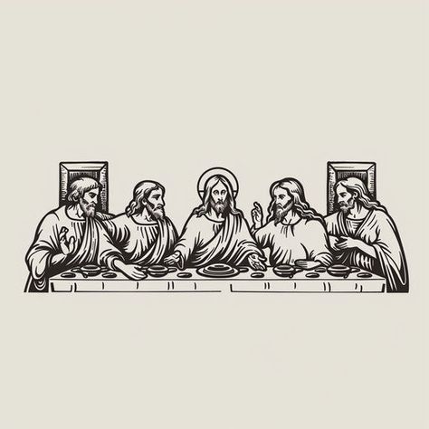 Last Supper Tattoo Art Collection Cool Christian Art, Biblical Art Tattoo, The Last Supper Tattoo, Hell Tattoo, Half Sleeve Tattoo Stencils, Biblical Tattoos, Woodcut Tattoo, Tattoo Inspiration Men