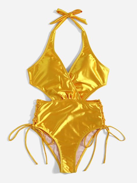 Yellow One Piece, Halter One Piece Swimsuit, Metal Lace, Iconic Women, Beachwear For Women, One Piece For Women, Monokini, Gold Leather, Women Swimsuits