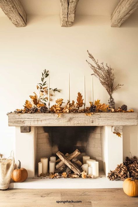 31 Fall Mantle Decor Ideas (for the Fireplace) Cottagecore Mantle, Rustic Fireplace Decor, Fall Cleaning Checklist, Fall Fireplace Decor, Fall Magic, Fall Mantle Decor, Fall Fireplace, Fireplace Mantle Decor, Fall Mantle