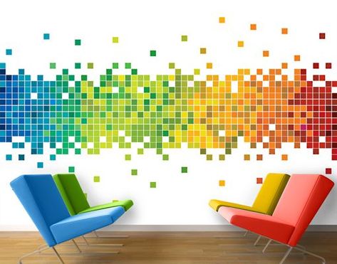 Photo Wall Mural Pixel Rainbow Wallpaper Wall art Wall decor ... Mural Art Interior, Pixel Rainbow, Rainbow Mural, Wall Decor Colorful, Office Mural, Wallpaper Wall Art, Geometric Origami, Photo Mural, Wall Tattoo