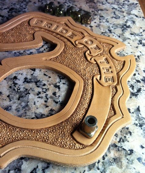 Alphabet stamping on a Firefighter Shield - Stamping - Leatherworker.net Leatherworking Ideas, Alphabet Stamps, Leather Working, Leather Craft, Firefighter, Alphabet, Skin, Leather, Quick Saves