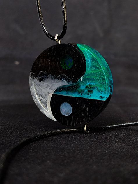 Yin yang couple necklaces, aurora northern lights, Matching necklaces Birthday gift Wood resin couple pendants, perfect gift for her Our handmade resin necklaces are individually crafted using high-quality black hornbeam wood impregnated with eco-friendly protective oils and finished with polished resin for a stunning mirror-like shine. Each piece is truly unique and made to order, ensuring a luxurious, smooth finish. The necklace features a black waxed cotton cord with stainless steel fittings and lobster clasp that can be customized to your preferred length. Your necklace will arrive packaged in a box, making it a perfect gift for any occasion. Please note that as each necklace is custom-made, it may take up to 2 weeks for us to complete your order.Wood resin yin Yang aurora couple neckl Matching Necklaces For Couples Pendants, Couple Necklaces Matching, Resin Pendant Ideas, Yin Yang Couple, Dark Gifts, Necklaces For Couples, Aurora Northern Lights, Resin Necklaces, Couples Necklace