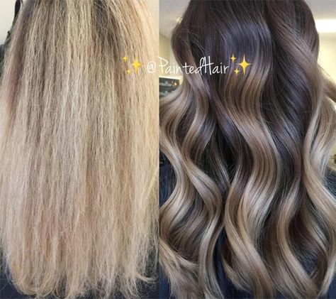 Brunette To Blonde Before And After, Rich Girl Hair, Blonde Back, Back To Blonde, Color Correction Hair, Dark Brunette Hair, Curls For Long Hair, Dark Roots Blonde Hair, Brunette To Blonde