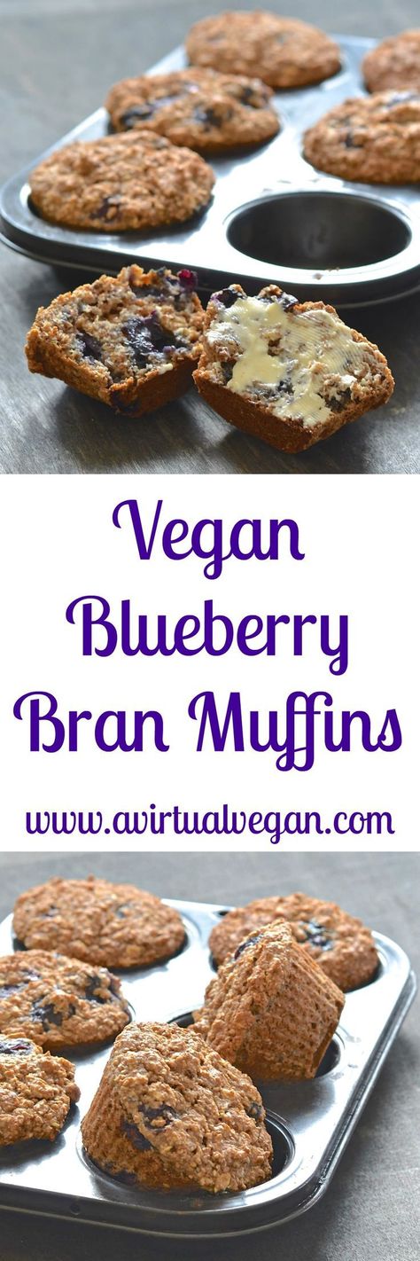 Simple & delicious Vegan Blueberry Bran Muffins that are packed full of healthy ingredients. Only 140 calories each, whole grain, oil & refined-sugar free. Perfect for breakfast, snacks & lunch boxes! #vegan #blueberry #branmuffins #healthy #snack #muffins #bran #wholegrain #oilfree Snacks Lunch Boxes, Wfpb Breakfast, Blueberry Bran Muffins, Banana Bran Muffins, Clean Treats, Vegan Breads, Bran Muffin Recipes, Wheat Bran, Vegan Breakfasts