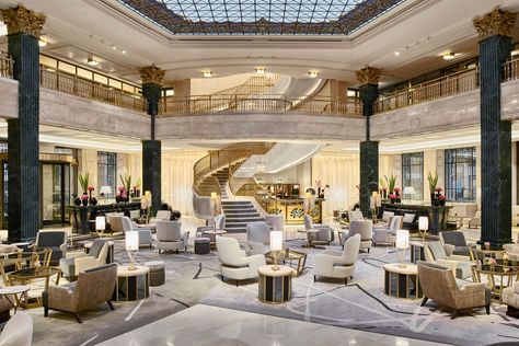 See Inside the Four Seasons Madrid, the Spanish Capital’s Most Elegant New Hotel Walnut Wood Furniture, Metal Canopy Bed, Marble Columns, Waldorf Astoria, Rooftop Restaurant, Patio Interior, Hotel Boutique, Hotel Bar, City Hotel