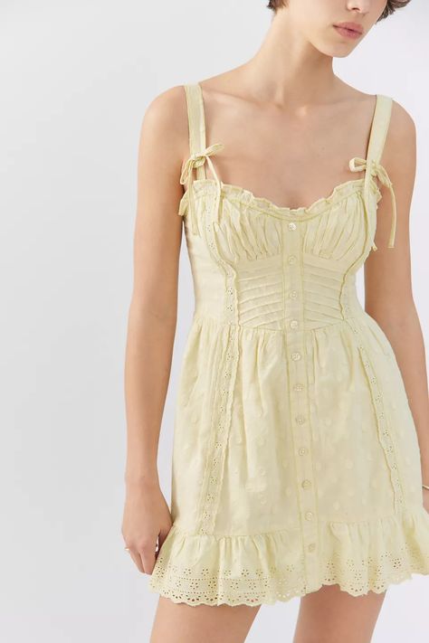 Ivory Mini Dress, Lace Trim Mini Dress, A Line Mini Skirt, Urban Dresses, Yellow Lace, Lilac Dress, Urban Outfitters Dress, Everyday Dresses, Yellow Dress