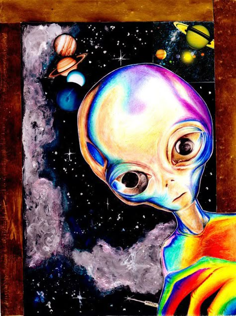 Alien on Behance Alien Space Painting, Trippy Alien Painting, Alien Art Painting, Aliens Painting, Alien Art Drawing, Ray Painting, Aliens Art, Alien Drawing, Alien Painting