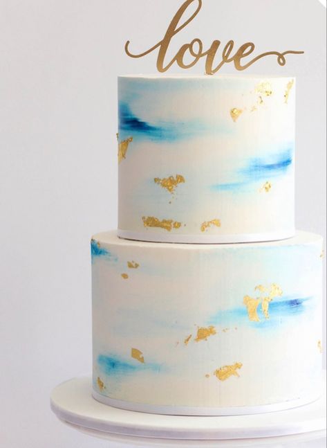 White Blue And Gold Cake, Blue And Gold Cake Birthday, Blue Ombre Cake Birthdays, Blue Simple Cake, Ombre Blue Cake, Boys First Communion Cakes, Painted Buttercream Cake, Blue And Gold Cake, Blue Ombre Cake