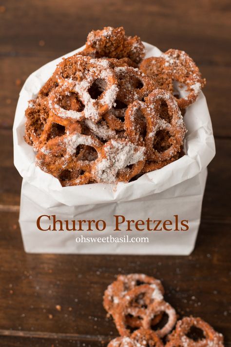 Churro Pretzels, Spiced Pretzels, Thanksgiving Goodies, Candy Creations, Oh Sweet Basil, Random Recipes, 2014 Christmas, Pretzels Recipe, Fall Stuff