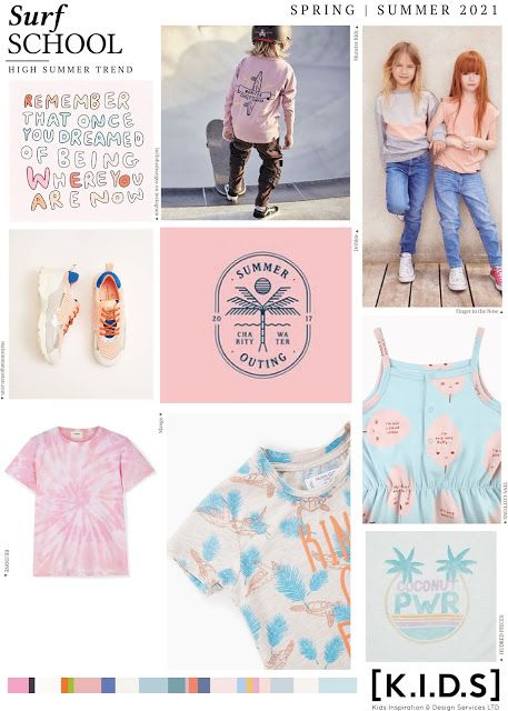 [K.I.D.S] Spring | Summer 2020 _ SURF School (Trend Overview) Kidswear Trends, School Trends, Trend Forecast, Kids Fashion Trends, Surf School, Girl Trends, Kids Trend, Student Fashion, Young Fashion