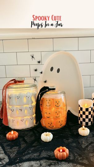 Cherish Larsen, Halloween Peeps, Peeps Candy, Primitive Fall, Little Ghost, Jar Decor, Spooky Cute, Large Jar, Small Jars