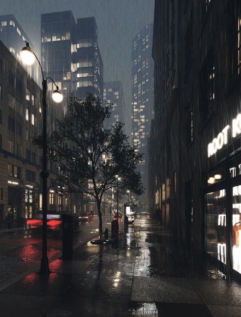 Architecture Business, City Rain, Rainy Street, Running In The Rain, Model City, 3d City, I Love Rain, Max Max, Cityscape Photography