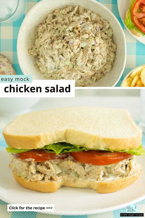 Addictive vegan chicken salad is made with soy curls! Soy curls chicken salad is perfect for sandwiches, wraps, or scooped over a bed of greens. Mock Chicken, Chicken Substitute, Vegan Chicken Salad, Sandwiches Wraps, Soy Curls, Vegan Dressing, Vegan Chicken, Vegetarian Entrees, Vegan Lunches