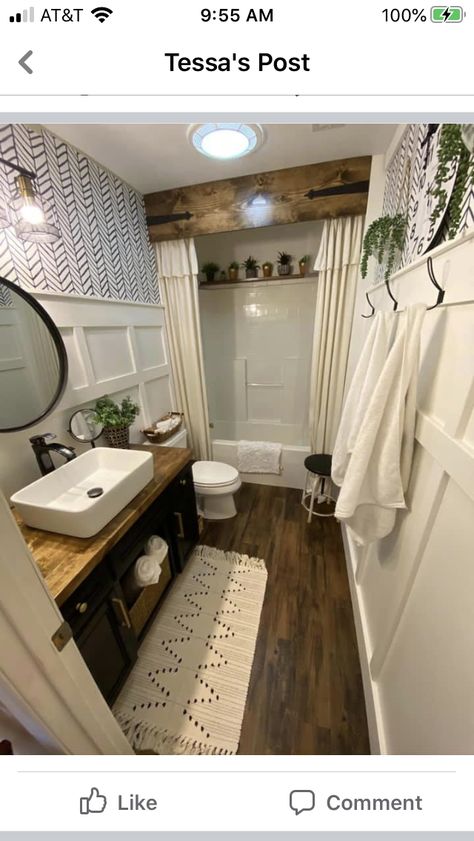 Trailer Bathroom Remodel Single Wide, Diy Mobile Home Bathroom Remodel, Mobile Home Master Bath, Mobile Home Master Bath Remodel, Mobile Home Bathroom Remodel, Small Bathroom Redo, Western Bathrooms, Mobile Home Bathrooms, Western Bathroom Decor