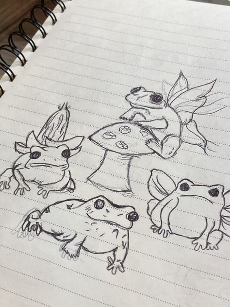 Animal Personification Art, Fairy Creatures, Frog Sketch, Animal Drawing, Pencil Sketches, Sketchbook Ideas, Indie Kids, Art Tutorials Drawing, Pencil Sketch