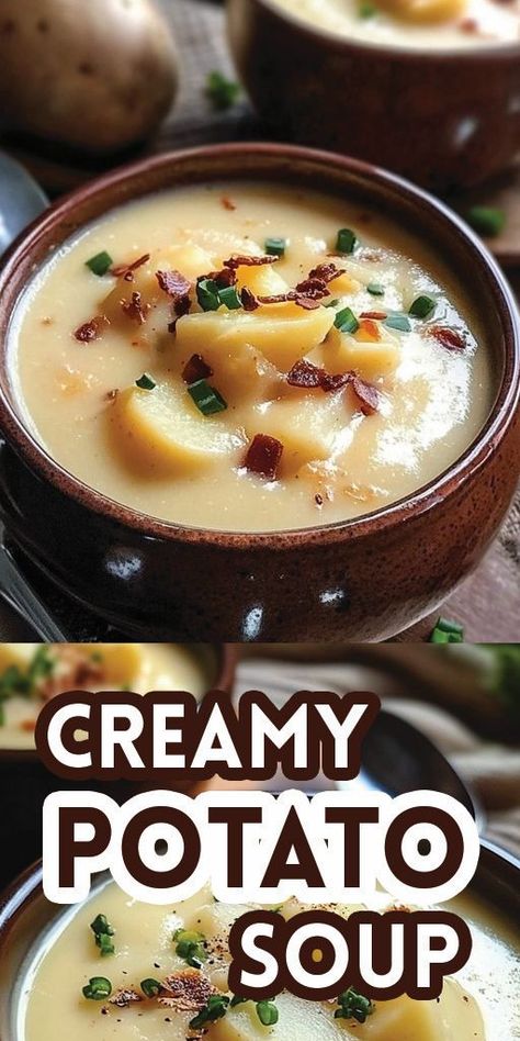 Creamy Potato Soup Ingredients: 6 cups peeled and diced russet potatoes (about 5 medium potatoes, cut into small 3/4-inch cubes) 1 1/2 cups chopped yellow onion (1 medium) 1 1/4 cups peeled and diced carrots (3 medium) 1 cup diced celery (2 stalks) 2 cans low sodium chicken broth (14.5 oz each) Salt and freshly ground black pepper to taste 1/3 cup butter 1/3 cup all-purpose flour 2 1/2 cups milk 1/2 cup sour cream #Potato #Soup #Quickrecipe Low Sodium Potato Soup, Cream Potato Soup, 4 Ingredient Potato Soup, Homemade Potato Soup, Carrots And Celery, Best Potato Soup, Cheesy Potato Soup, Soup Ingredients, Creamy Potato Soup