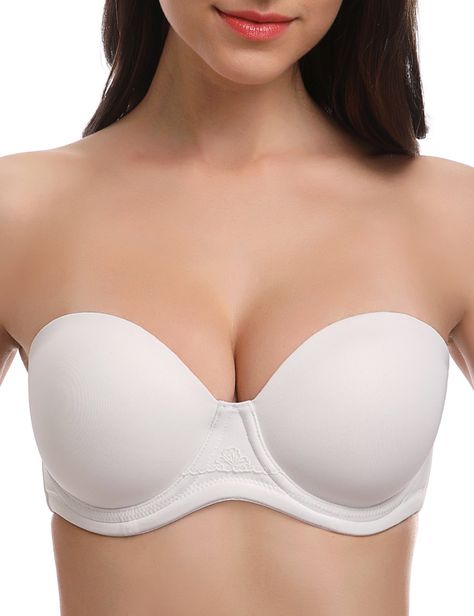 PRICES MAY VARY. Multiway bra comes with detachable straps, convert into several wearing ways like strapless, halter, crisscross or one-shoulder. No-padding, molded cups with underwire provide moderate support and give a natural shape. Featuring slip-resistant silicone backing around the top of the cups and along the band edge to keep it stay in place. Soft facing material covers the whole bra offering gentle touch, smooths all over. Ideal choice for one-shoulder, shoulder-off, halter, spaghetti Full Figure Bra, Best Strapless Bra, Wireless Sports Bra, Multiway Bra, Bridesmaid Dresses Strapless, Green Bras, Women's Beauty, Perfect Bra, Plus Size Bra