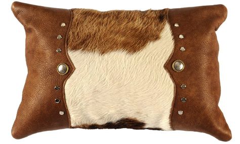 As Seen On Cowgirl.com: Leather Pillows from Rustic Artistry Western Headboard, Headboard Alternative, Leather Pillows, Cowhide Decor, Western Pillows, Hide Pillows, Cowhide Pillow, Cowhide Furniture, Leather Throw Pillows