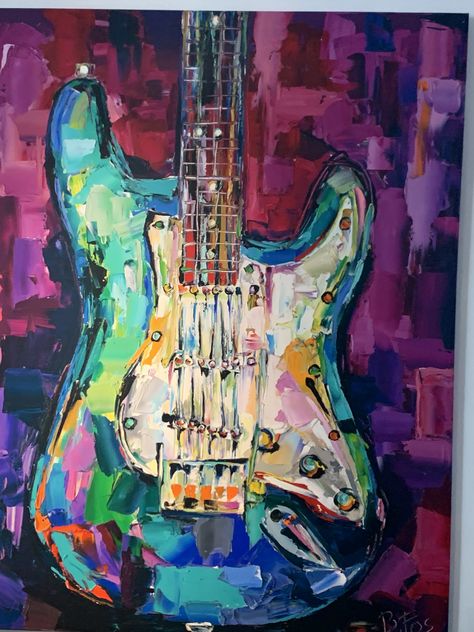 Guitar Art Painting, Impasto Paintings, Guitar Artwork, Paint Patterns, Flower Painting On Canvas, Handmade Paintings, Guitar Painting, Music Painting, Canvas Painting Landscape