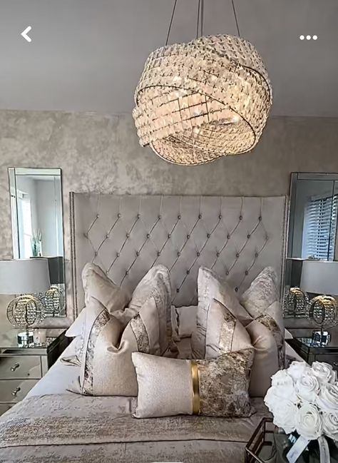 Champagne And Grey Bedroom, Champagne Bedroom, Glam Bedroom Ideas, Big Bedroom, Grey Bedroom Design, 2024 Bedroom, Glam Bathroom, Cozy Bedroom Design, Dream Bedrooms