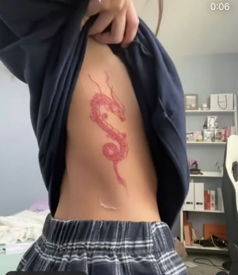 Hannah Tattoo, Red Dragon Tattoo, Rib Tattoos For Women, Waist Tattoos, Hidden Tattoos, Dragon Tattoo For Women, Petite Tattoos, Red Ink Tattoos, Red Tattoos