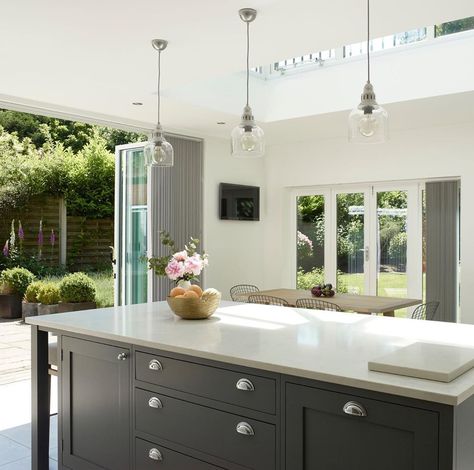 265 Likes, 6 Comments - Higham Furniture (@highamfurniture) on Instagram: “We hope you will be making the most out of the summer sun this weekend! ☀️ We know a house…” Kitchen Skylight, Garage Extension, Orangery Extension, Brick Slips, Side Return Extension, Single Storey Extension, Kitchen Diner Extension, Large Open Plan Kitchens, Side Extension