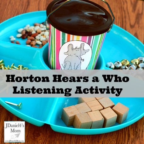 Horton Hears a Who! Listening Activity Horton Hears A Who Activities Preschool, Story Stretchers, Dr Seuss Preschool, Preschool Program, Dr Seuss Crafts, Listening Activities, Metal Buckets, Seuss Classroom, Dr Seuss Week